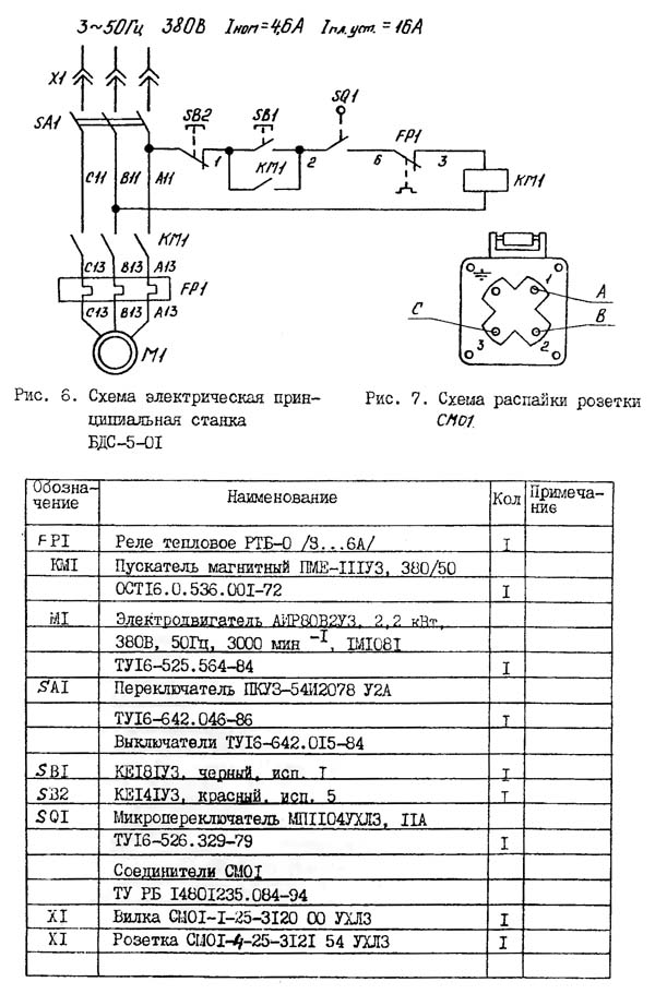 Схема електрична комбинированного верстата БДС-5